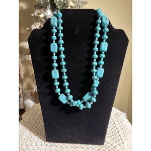 Premier Designs Turquoise Blue Howlite Silver Tone Necklace Southwestern Boho